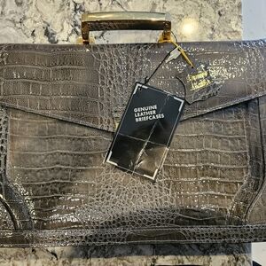 Genuine Leather Briefcase - Crocodile Pattern